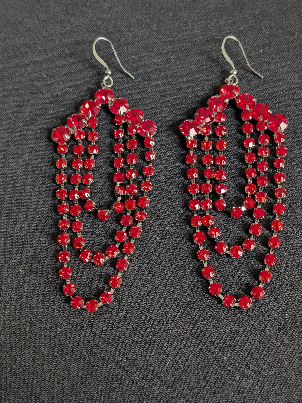 Red Crystal Cascade Drop Earrings - 3" Unbranded